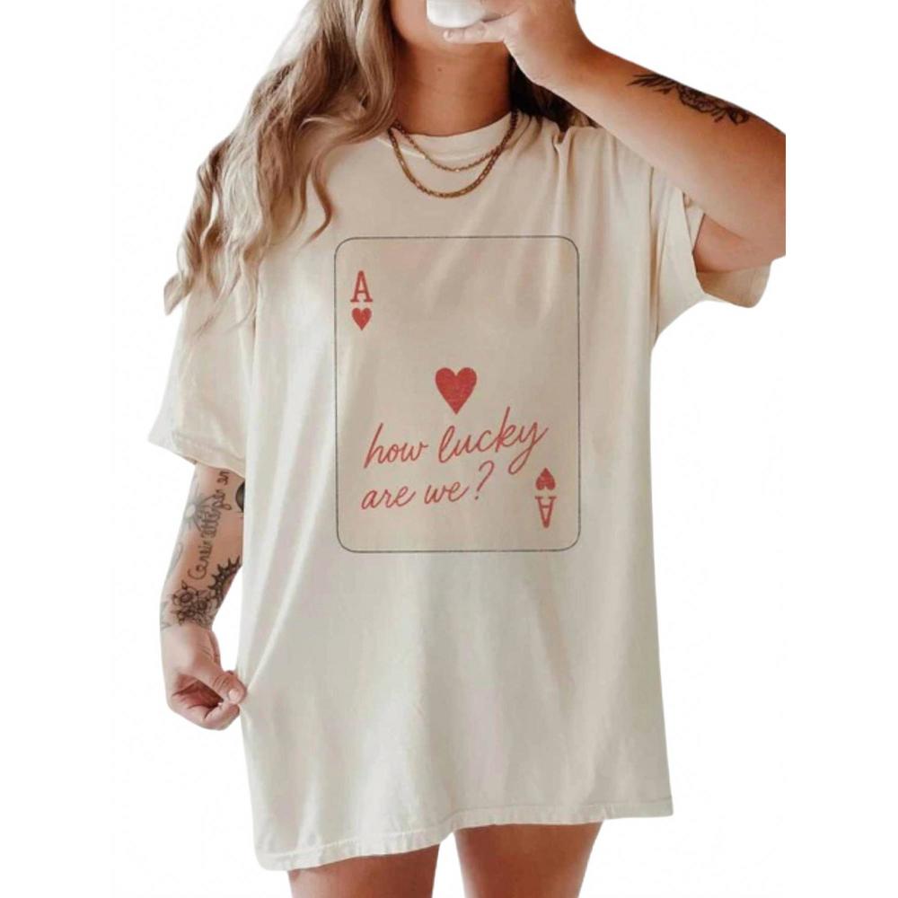 NEW WKNDER how lucky are we ace heart graphic tee in beige